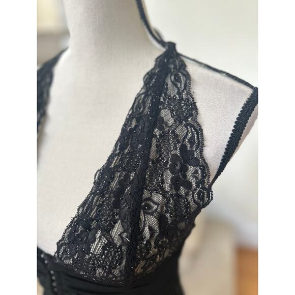 Vintage Y2K Whimsygoth Fairy Lace Beaded Coquette Black Halter Tank - Picture 6 of 7